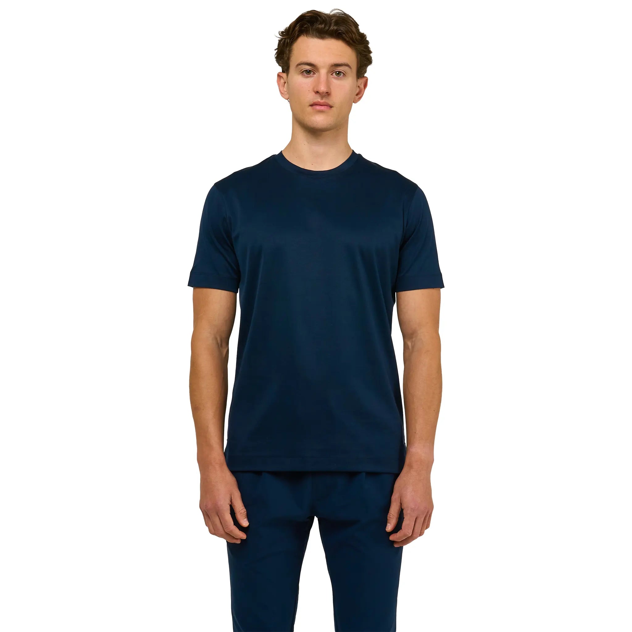 Front View of Loiano Egyptian Cotton Navy T Shirt